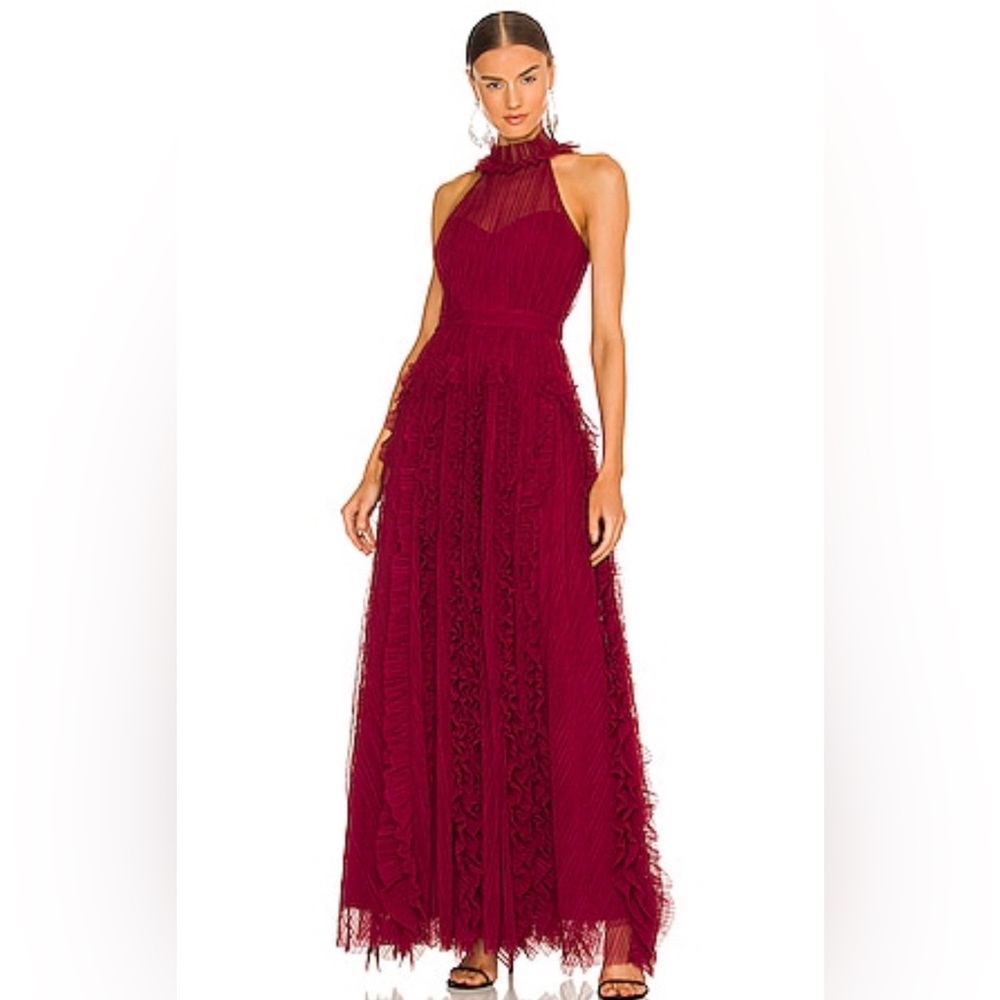 LIKE NEW - BCBGMaxAzria Deep Red Tulle Maxi Dress